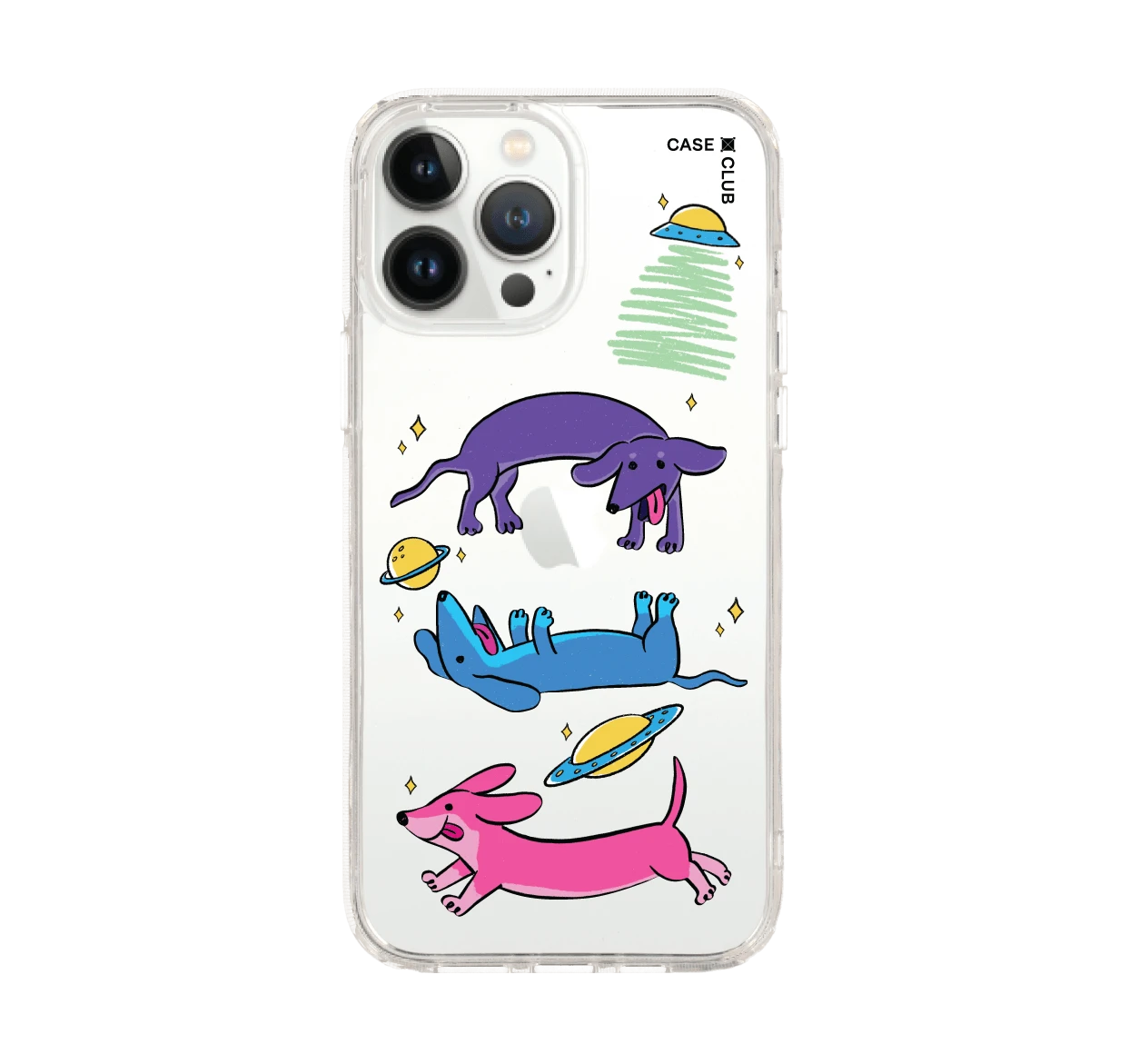 iphone 12/ 13 pro max clear case space dachshund
